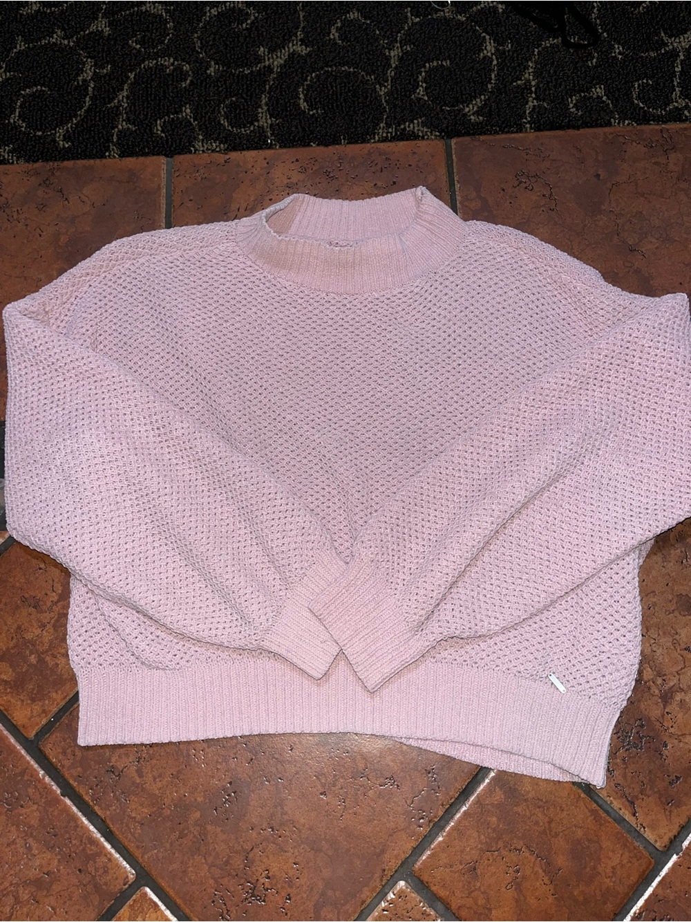 Hollister Light Pink Waffle-Knit Crewneck Sweater